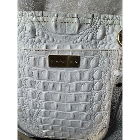 Brahmin Tote Bag Womens Large White Croc Embossed Shoulder Zip Top w/ COA - Picture 2 of 16